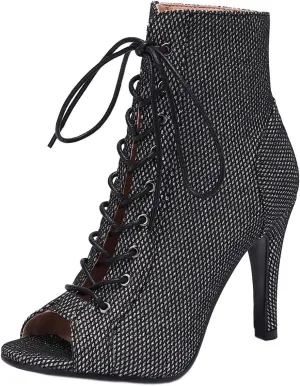 SHEMEE Women's Summer Peep Toe Stiletto High Heel Ankle Boots Lace Up Sandals Booties