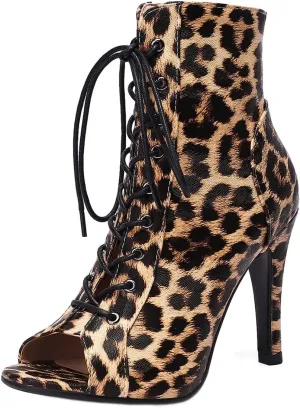 SHEMEE Women's Summer Peep Toe Stiletto High Heel Ankle Boots Lace Up Sandals Booties