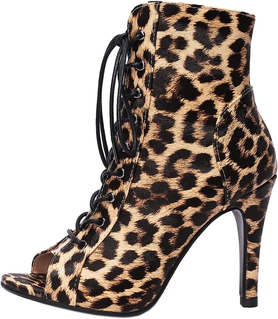 SHEMEE Women's Summer Peep Toe Stiletto High Heel Ankle Boots Lace Up Sandals Booties