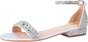 SheSole Women's Rhinestone Low Block Heel Sandals Sparkly Ankle Strap Sandal Bridal Wedding Dress Shoes Silver Gold White