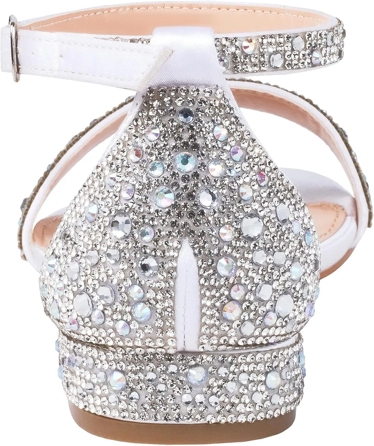 SheSole Women's Rhinestone Low Block Heel Sandals Sparkly Ankle Strap Sandal Bridal Wedding Dress Shoes Silver Gold White