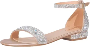 SheSole Women's Rhinestone Low Block Heel Sandals Sparkly Ankle Strap Sandal Bridal Wedding Dress Shoes Silver Gold White