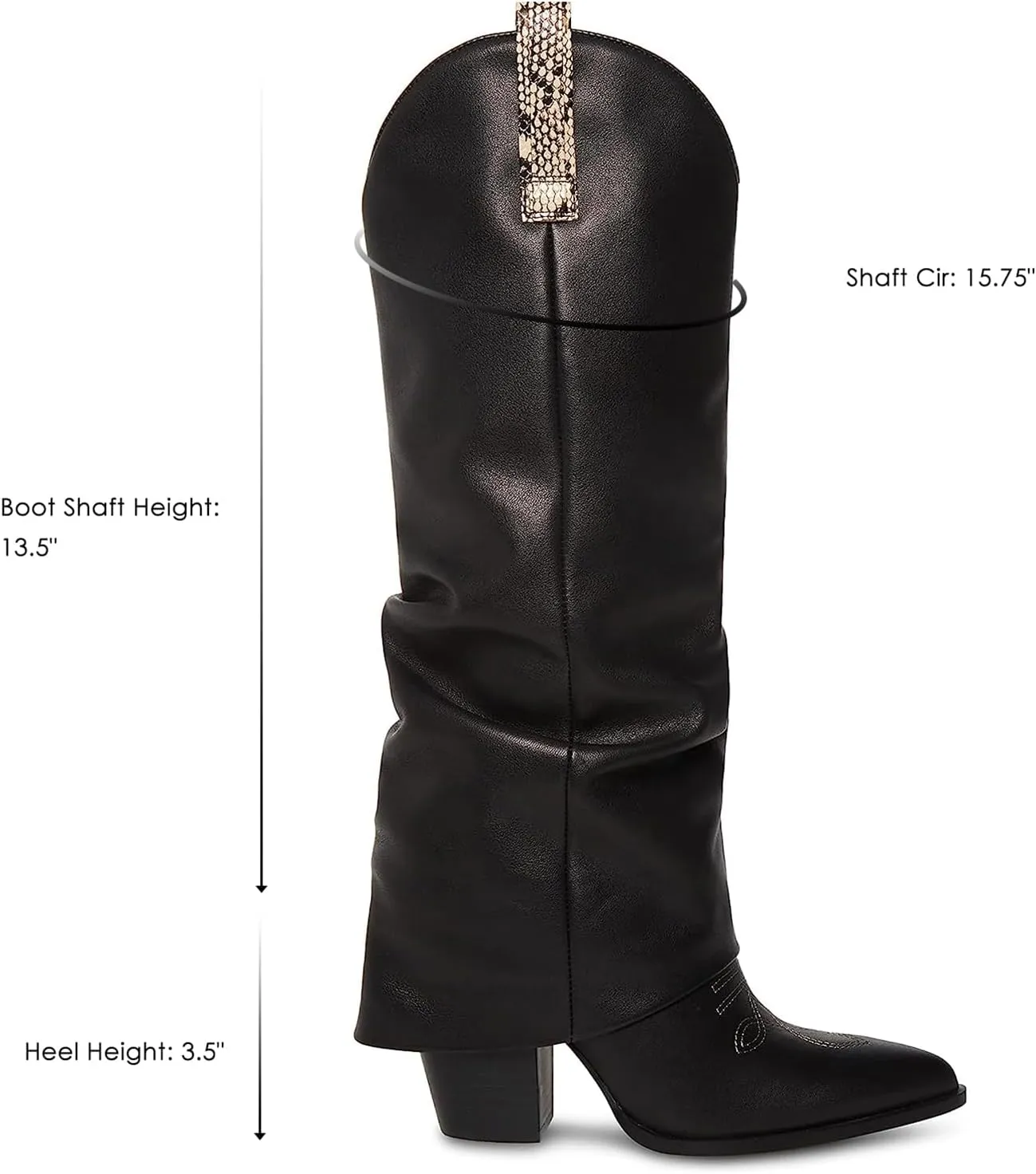SHODENSE Women Fold Over Western Boots Chunky Heel Pointed Toe Cowboy Knee High Boots Wide Calf 3 inch Stacked Heel Cowgirl Long Boots Slouch Matte Shark Boots Pull On Fashion Casual 4-11 M US