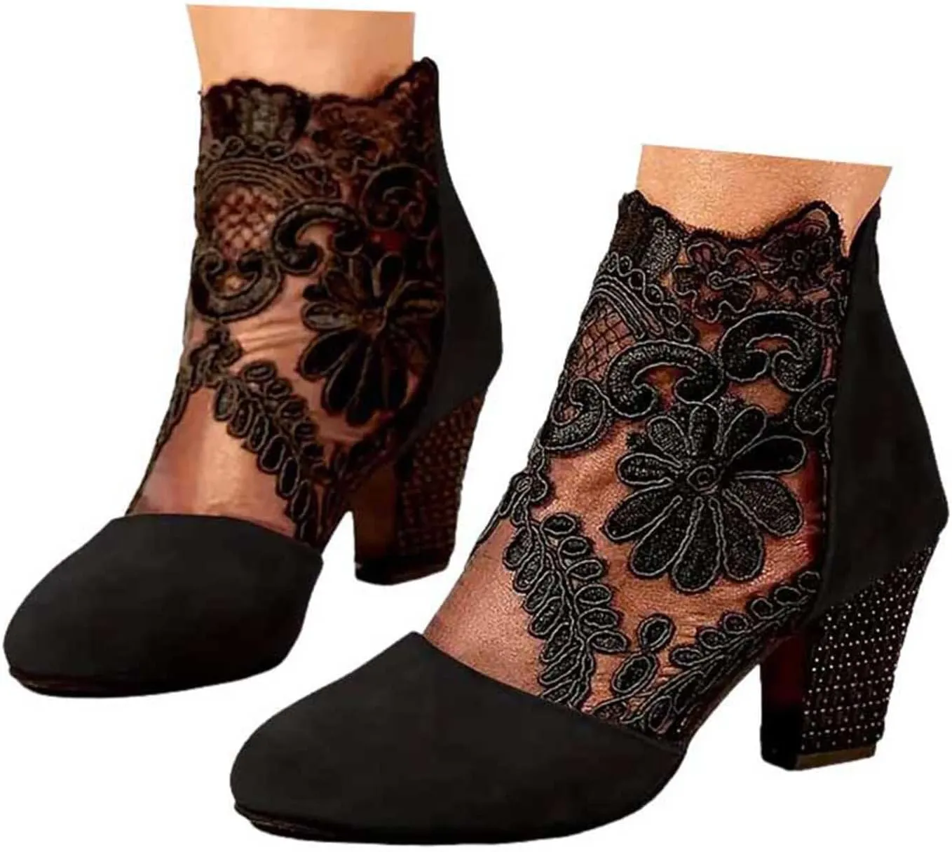 Shoes for Women Sandals, Womens Sandals Sexy Hollow Floral Lace Chunky High Heels Peep Toe Platform Boots