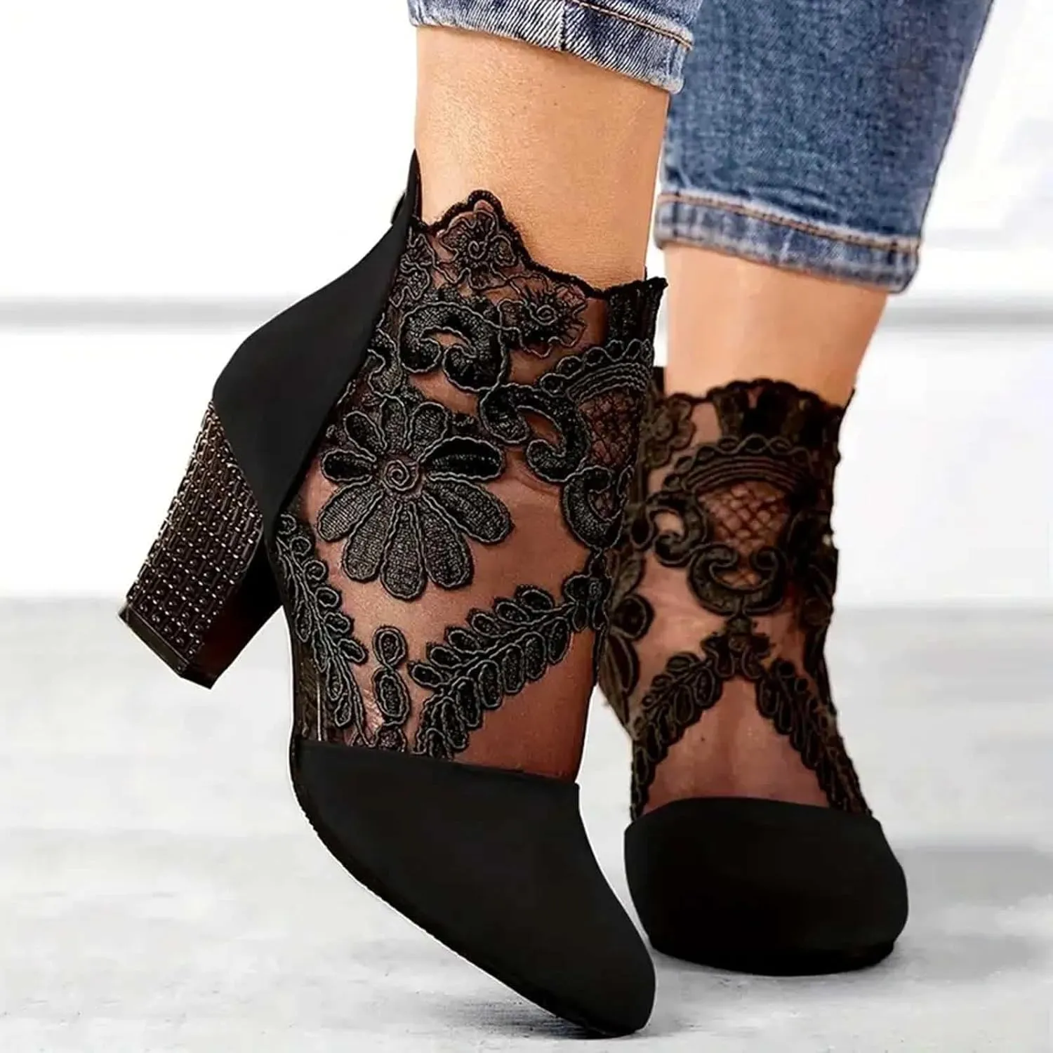 Shoes for Women Sandals, Womens Sandals Sexy Hollow Floral Lace Chunky High Heels Peep Toe Platform Boots