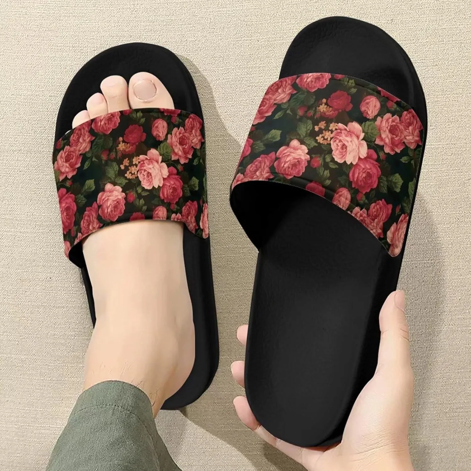 Slide Sandals for Women Non-Slip Sandals Slippers Indoor Outdoor Sole Flat Sandals Summer Slippers