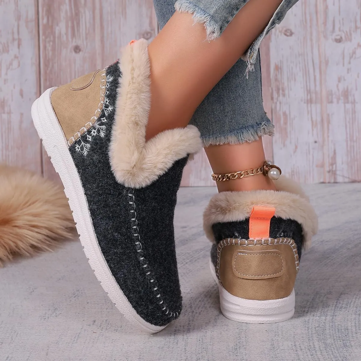 Soft Plush Slip-on Sneakers for Cozy Feet, Warm Cozy Micro Suede Slipper Boots, Non Slip Orthopedic Winter Slippers