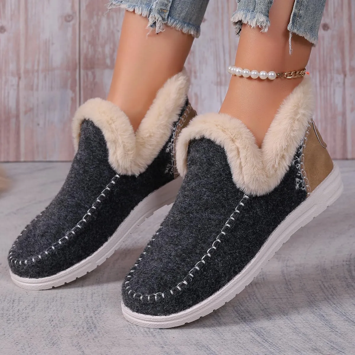 Soft Plush Slip-on Sneakers for Cozy Feet, Warm Cozy Micro Suede Slipper Boots, Non Slip Orthopedic Winter Slippers