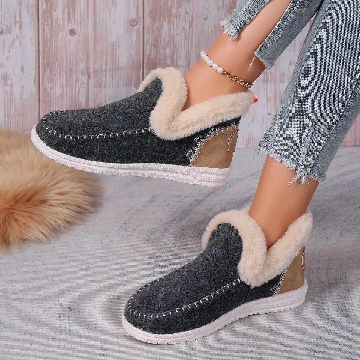 Soft Plush Slip-on Sneakers for Cozy Feet, Warm Cozy Micro Suede Slipper Boots, Non Slip Orthopedic Winter Slippers