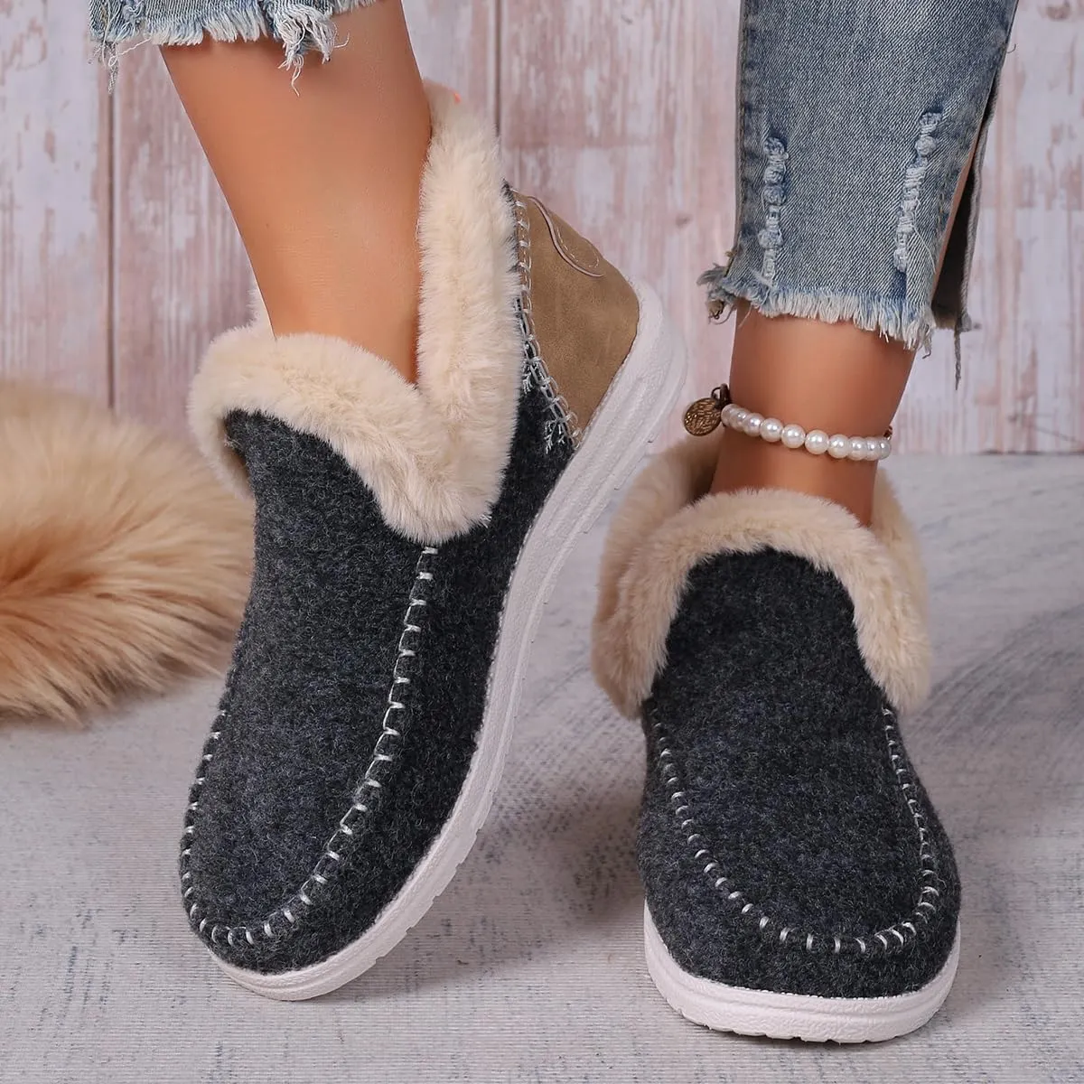 Soft Plush Slip-on Sneakers for Cozy Feet, Warm Cozy Micro Suede Slipper Boots, Non Slip Orthopedic Winter Slippers