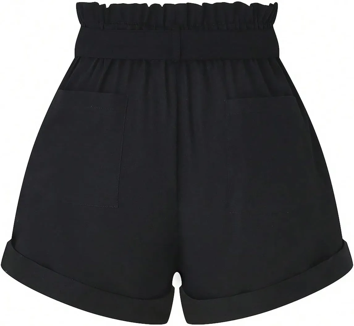 SOLY HUX Women's Plus Size Shorts Paperbag Waist Belted Dressy Casual Shorts with Pockets
