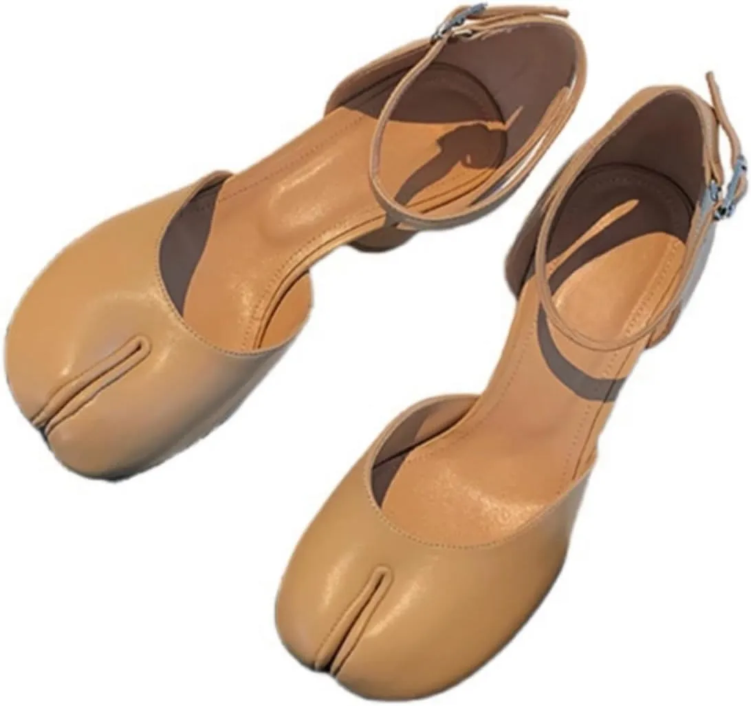 Split Toe Backless Heel for Women Cylindrical Block Heels Pumps Leather Slip On Low Heels Cute Casual Walking Loafers