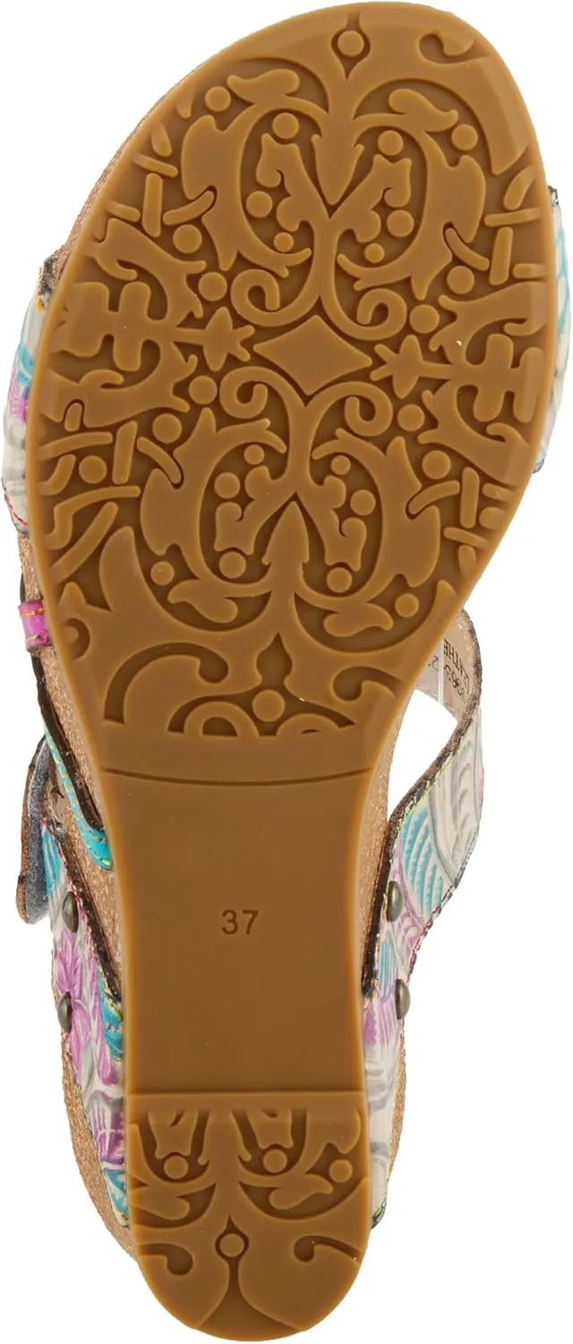 Spring Step L'Artiste Women's MOAI Hand-Painted Floral Asymmetrical Slide Sandals