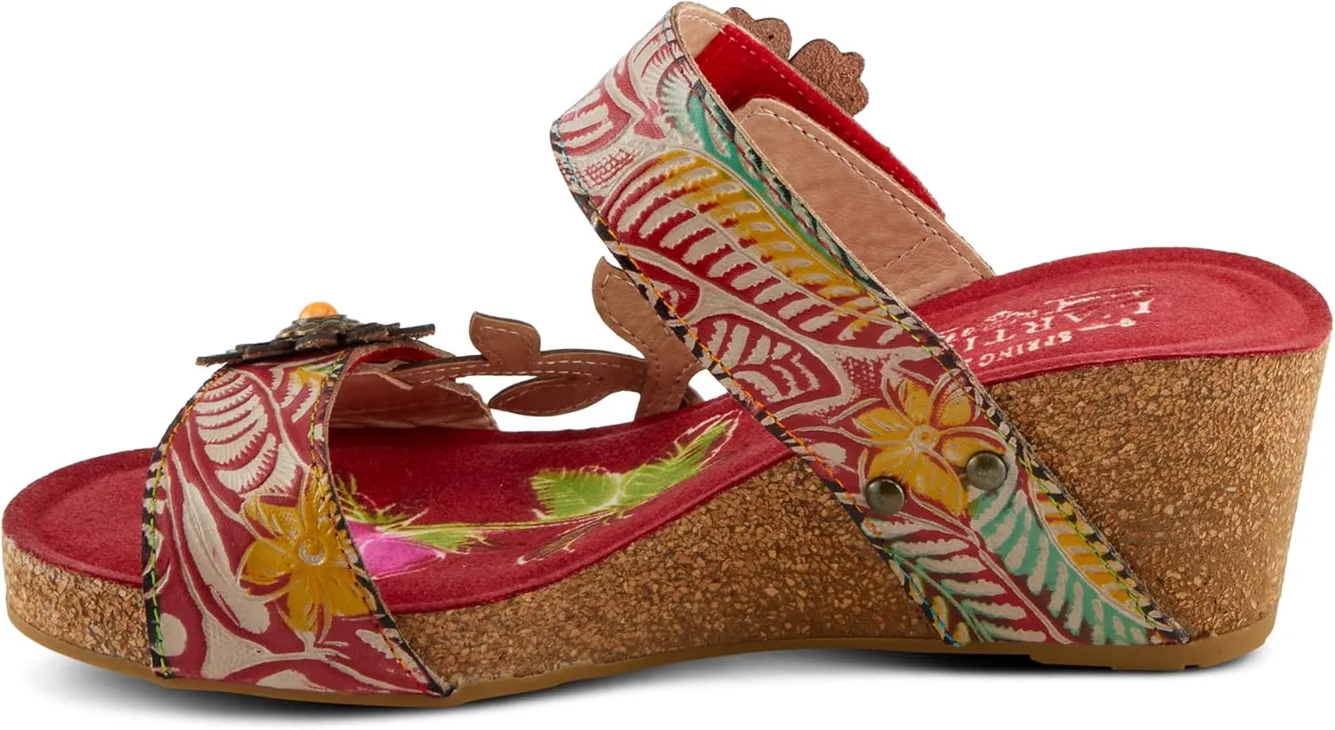 Spring Step L'Artiste Women's MOAI Hand-Painted Floral Asymmetrical Slide Sandals