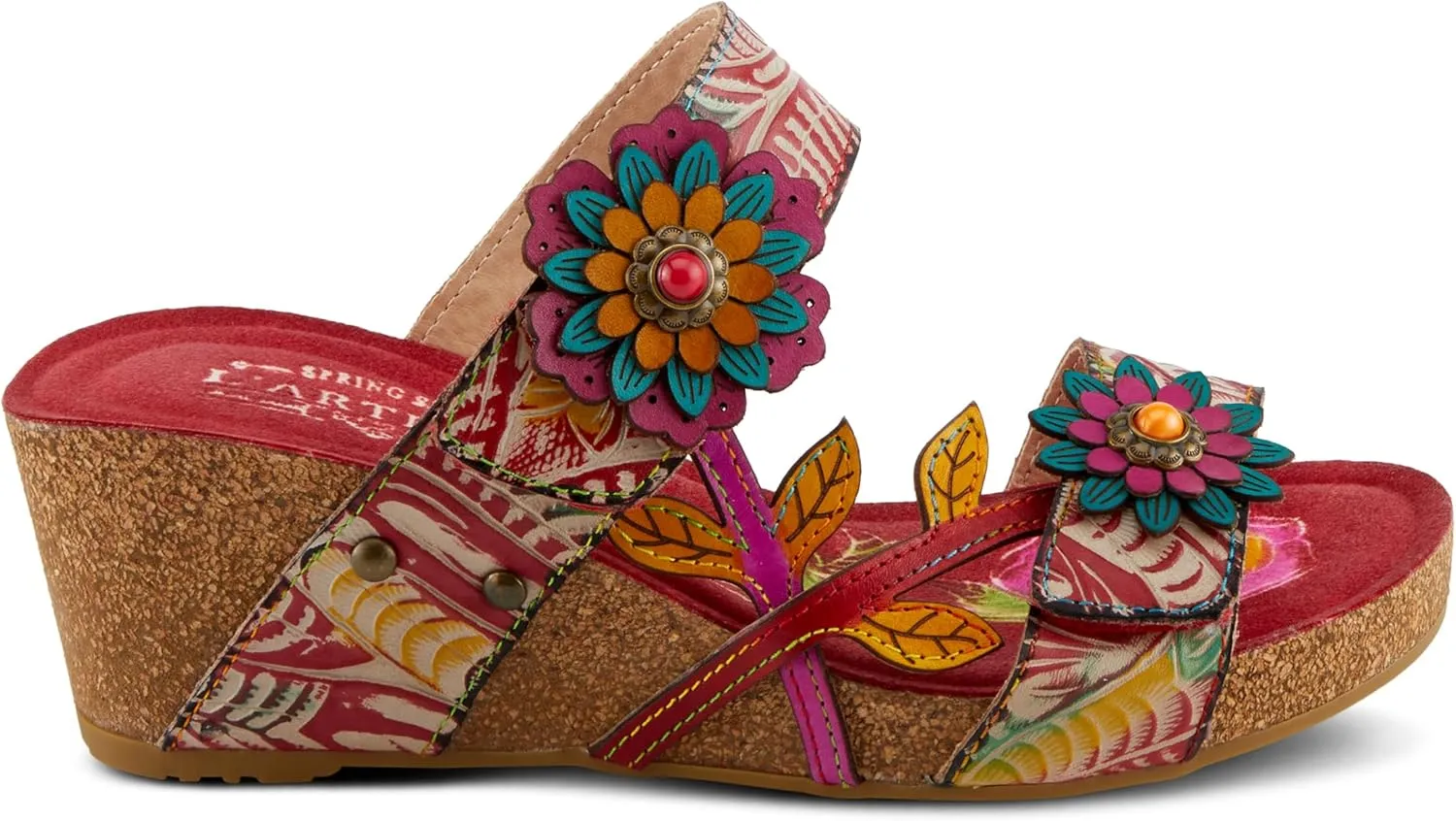 Spring Step L'Artiste Women's MOAI Hand-Painted Floral Asymmetrical Slide Sandals