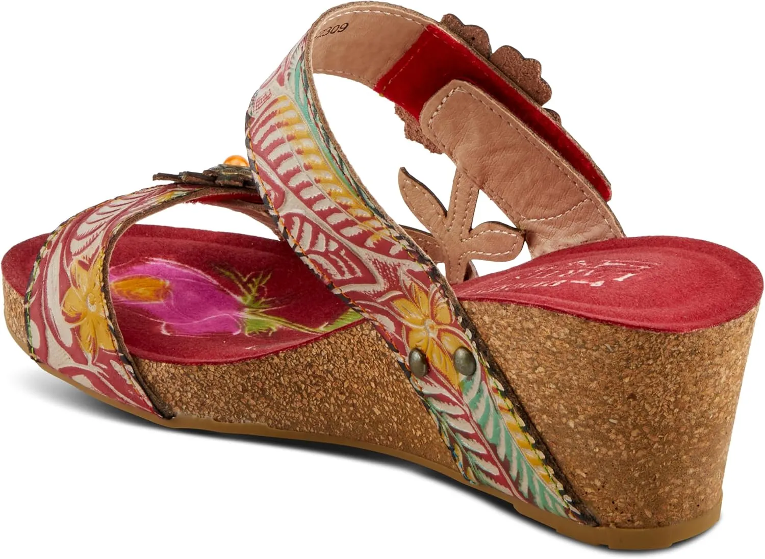 Spring Step L'Artiste Women's MOAI Hand-Painted Floral Asymmetrical Slide Sandals