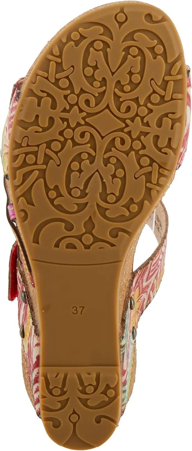 Spring Step L'Artiste Women's MOAI Hand-Painted Floral Asymmetrical Slide Sandals
