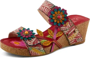Spring Step L'Artiste Women's MOAI Hand-Painted Floral Asymmetrical Slide Sandals