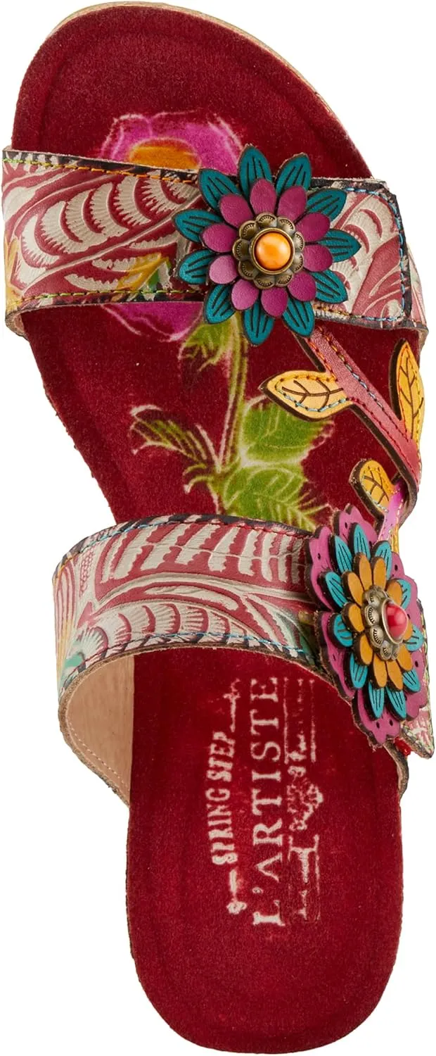 Spring Step L'Artiste Women's MOAI Hand-Painted Floral Asymmetrical Slide Sandals