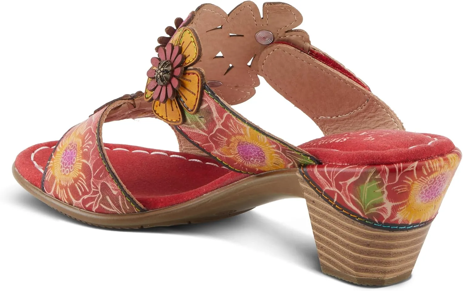 Spring Step L'Artiste Women's SUMMERFUN Hand-Painted Sandals - Leather Wrapped Heel, Asymmetrical Flower Design