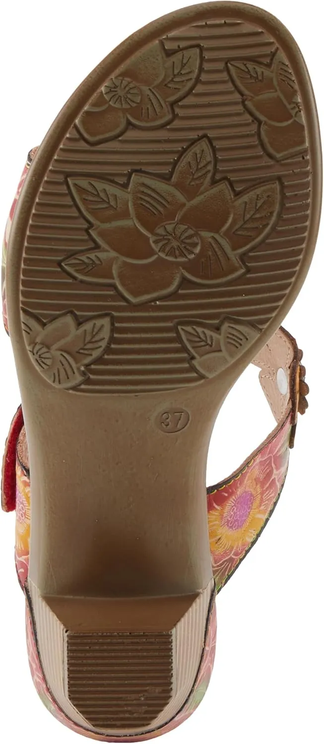 Spring Step L'Artiste Women's SUMMERFUN Hand-Painted Sandals - Leather Wrapped Heel, Asymmetrical Flower Design