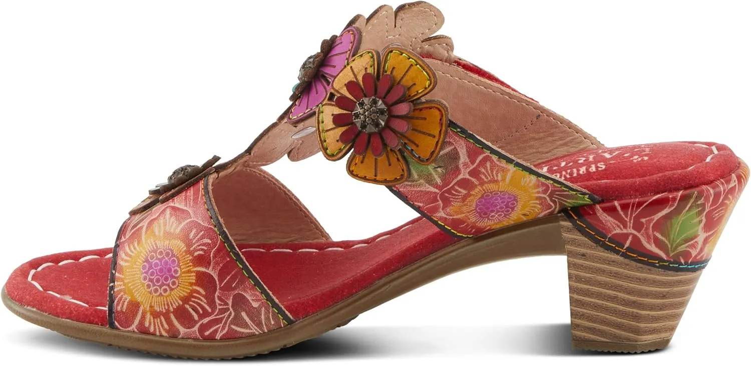 Spring Step L'Artiste Women's SUMMERFUN Hand-Painted Sandals - Leather Wrapped Heel, Asymmetrical Flower Design