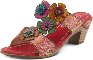 Spring Step L'Artiste Women's SUMMERFUN Hand-Painted Sandals - Leather Wrapped Heel, Asymmetrical Flower Design