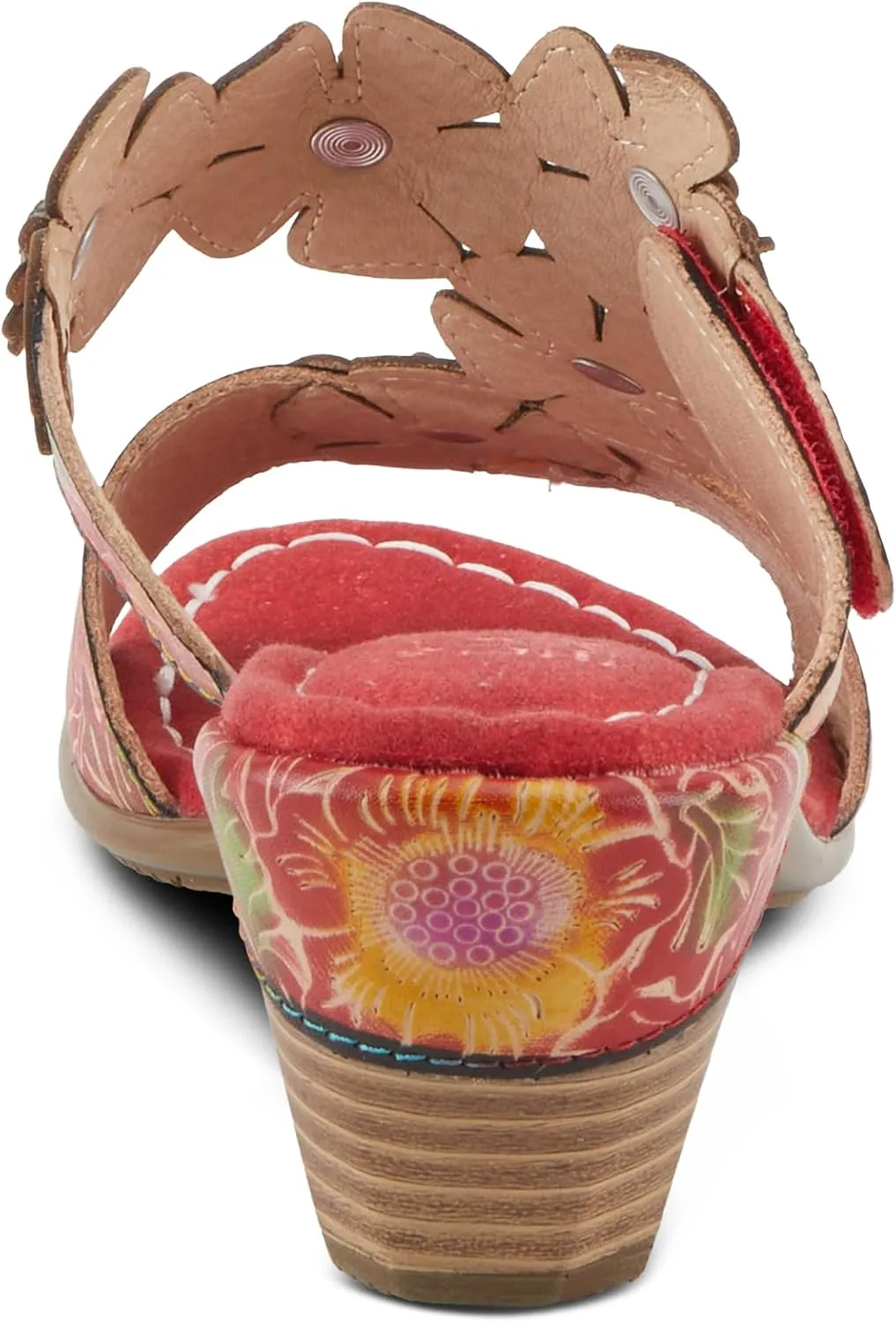 Spring Step L'Artiste Women's SUMMERFUN Hand-Painted Sandals - Leather Wrapped Heel, Asymmetrical Flower Design