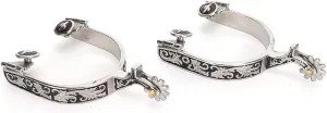 Spurs for Cowboy Boots, Stainless Steel West Cowboy Exquisite Pattern Engraved Bumper Spurs Boot Spurs Riding Spurs Horse Boot Spurs with Gear for Horse Training,
