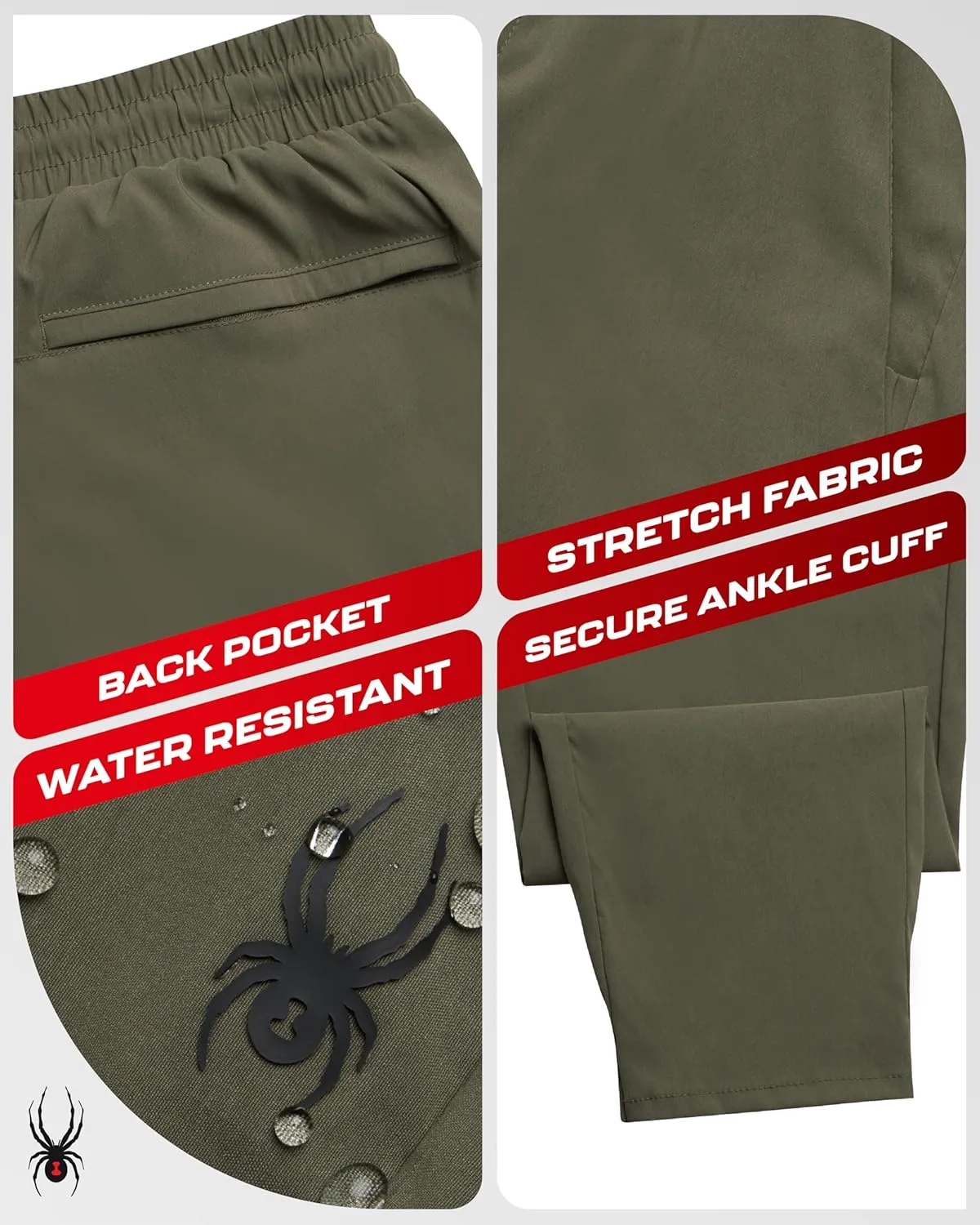 Spyder Mens Golf Pants - Lightweight Stretch Wind and Water Resistant Tech Work Dress Pants for Golf Hiking Athleisure (S-XL)
