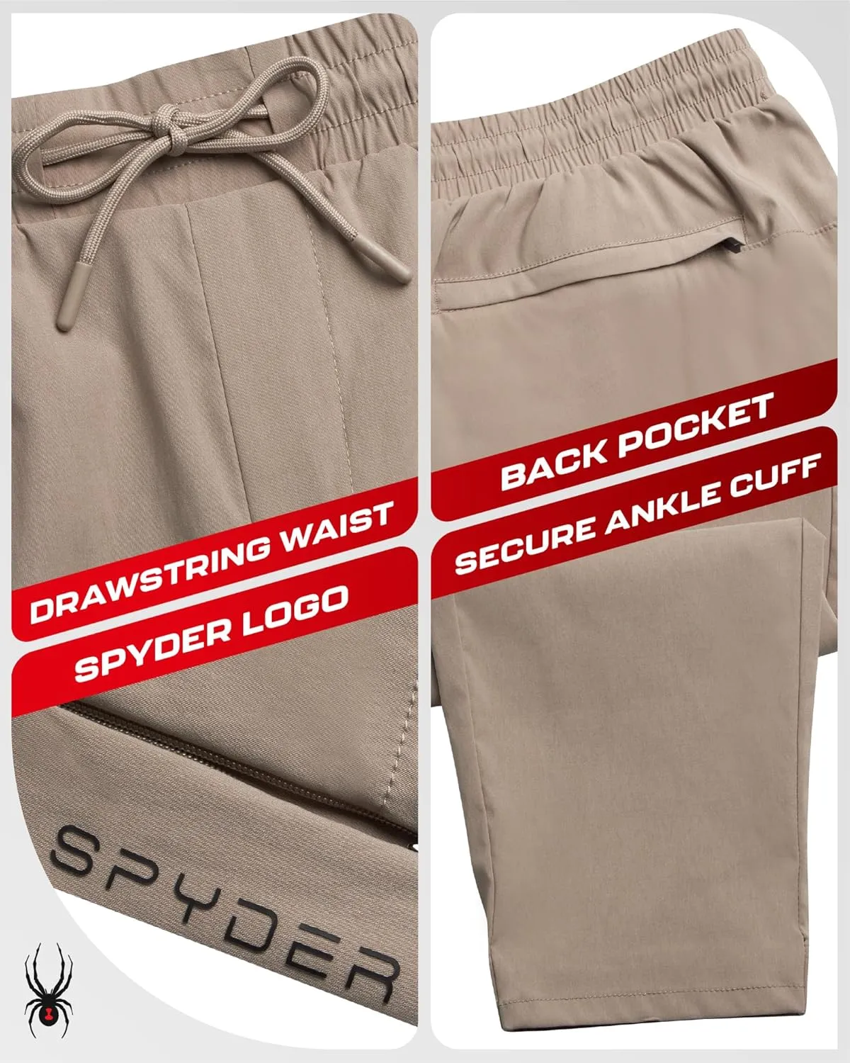 Spyder Mens Golf Pants - Lightweight Stretch Wind and Water Resistant Tech Work Dress Pants for Golf Hiking Athleisure (S-XL)