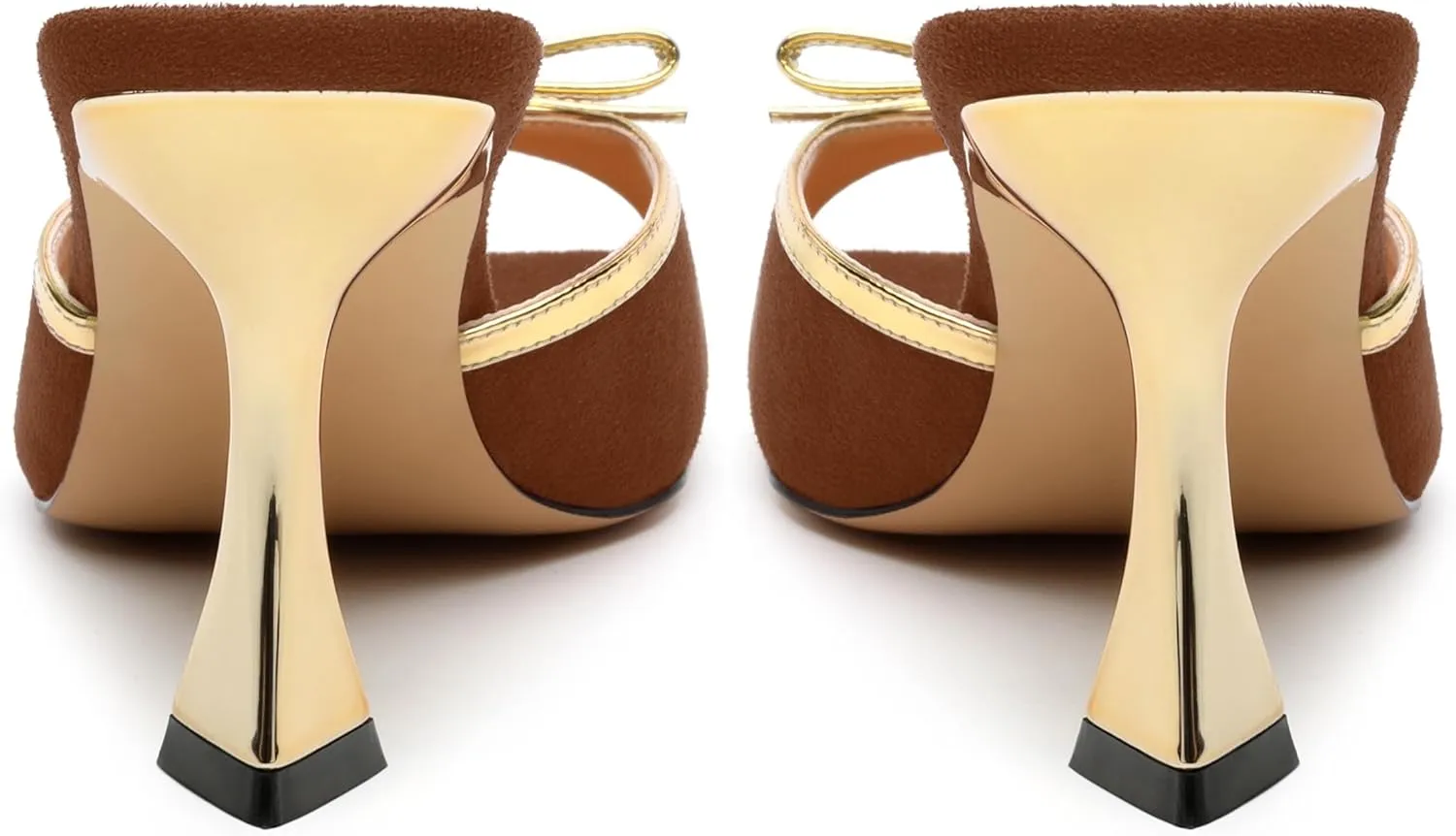 Square Toe Stilettos - Slip-On Heeled Sandals with Bow Accent, Dressy Work to Party Shoes for Women, Daily Occasion High Heels