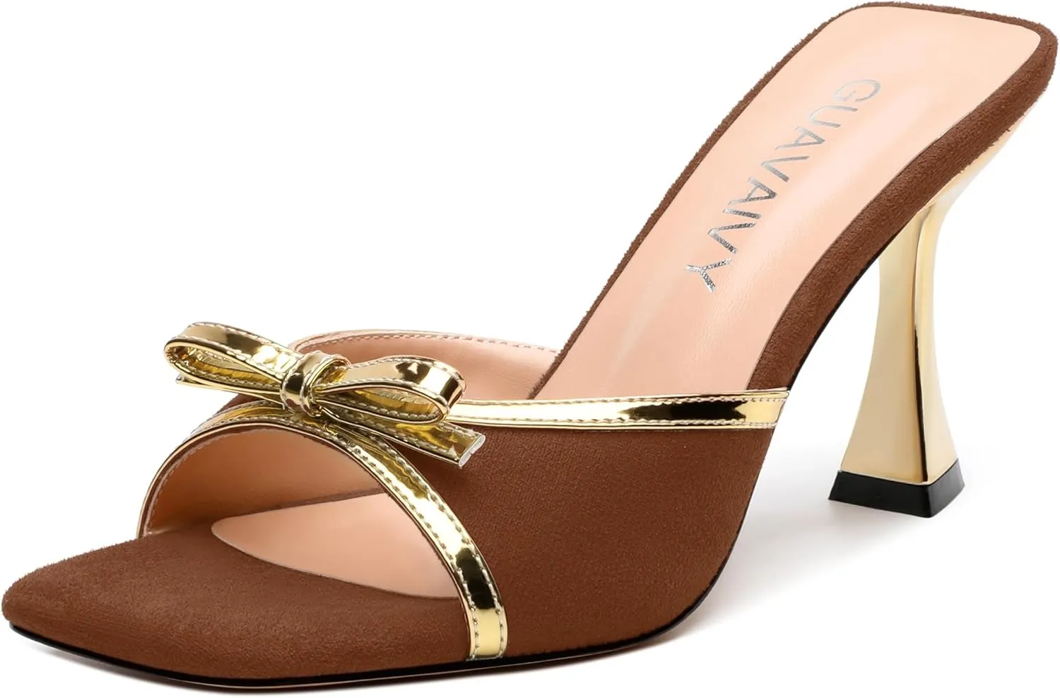 Square Toe Stilettos - Slip-On Heeled Sandals with Bow Accent, Dressy Work to Party Shoes for Women, Daily Occasion High Heels