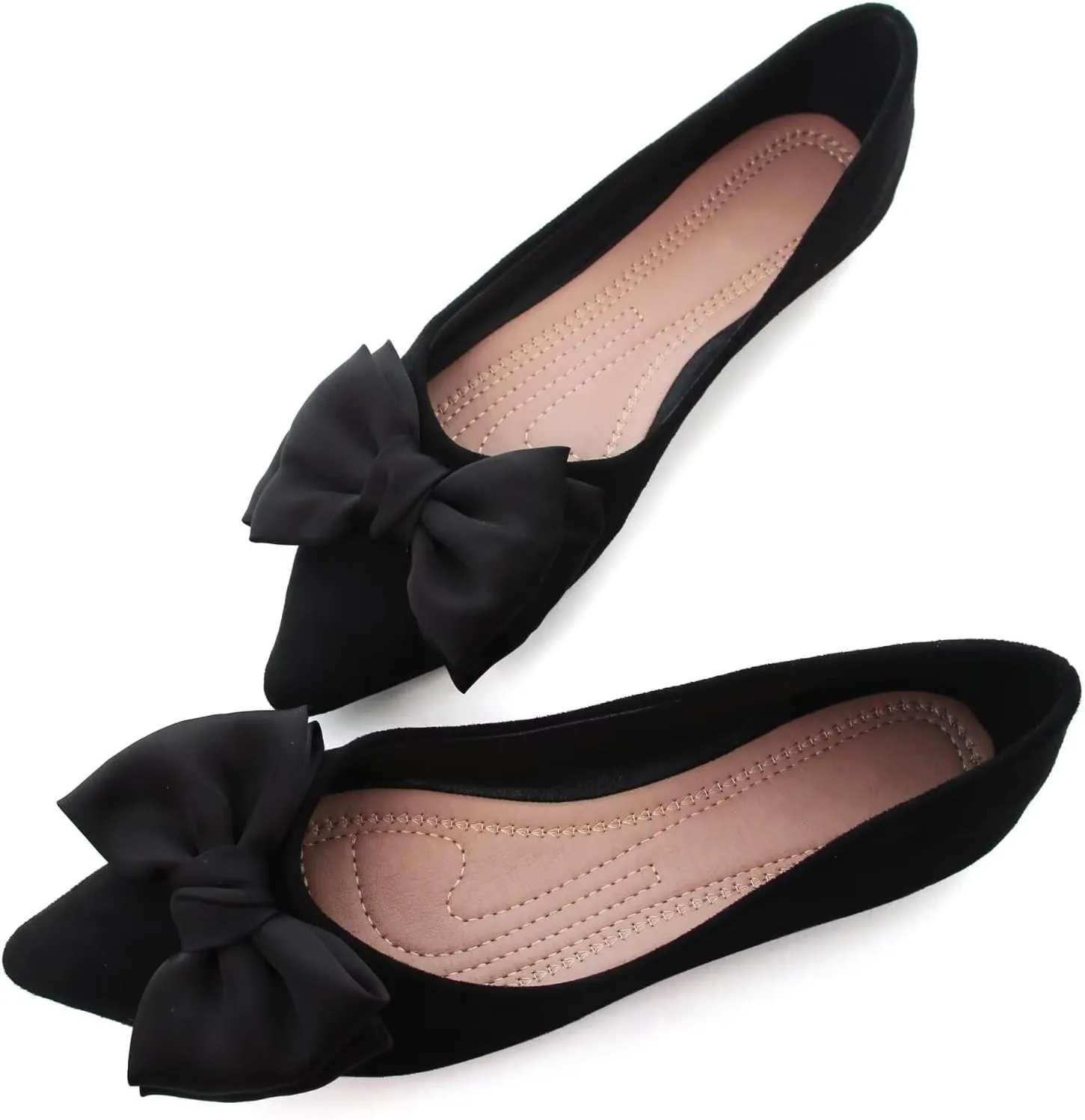 Stunner Women's Ballet Flats Comfortable Pointy Toe Slip On Memory Foam Bowtie Walking Dressy Flats Shoes