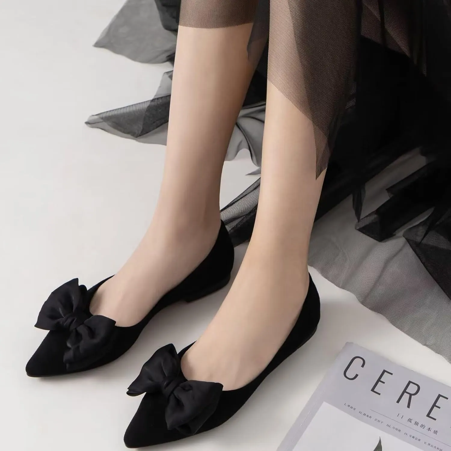 Stunner Women's Ballet Flats Comfortable Pointy Toe Slip On Memory Foam Bowtie Walking Dressy Flats Shoes