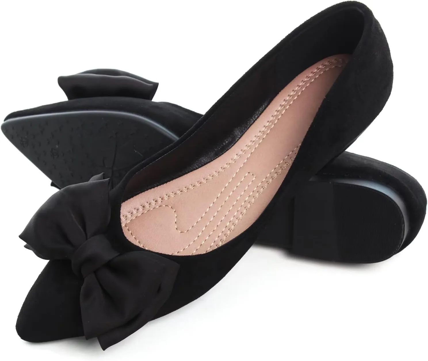 Stunner Women's Ballet Flats Comfortable Pointy Toe Slip On Memory Foam Bowtie Walking Dressy Flats Shoes