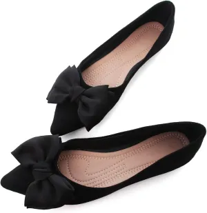 Stunner Women's Ballet Flats Comfortable Pointy Toe Slip On Memory Foam Bowtie Walking Dressy Flats Shoes