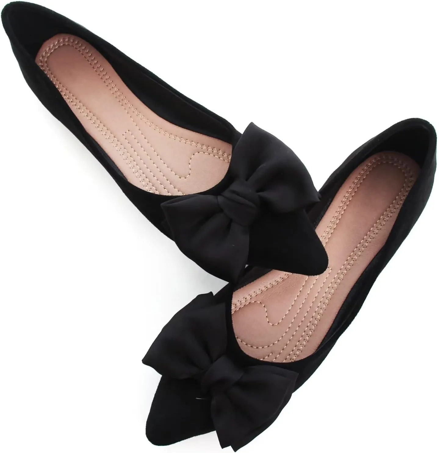 Stunner Women's Ballet Flats Comfortable Pointy Toe Slip On Memory Foam Bowtie Walking Dressy Flats Shoes