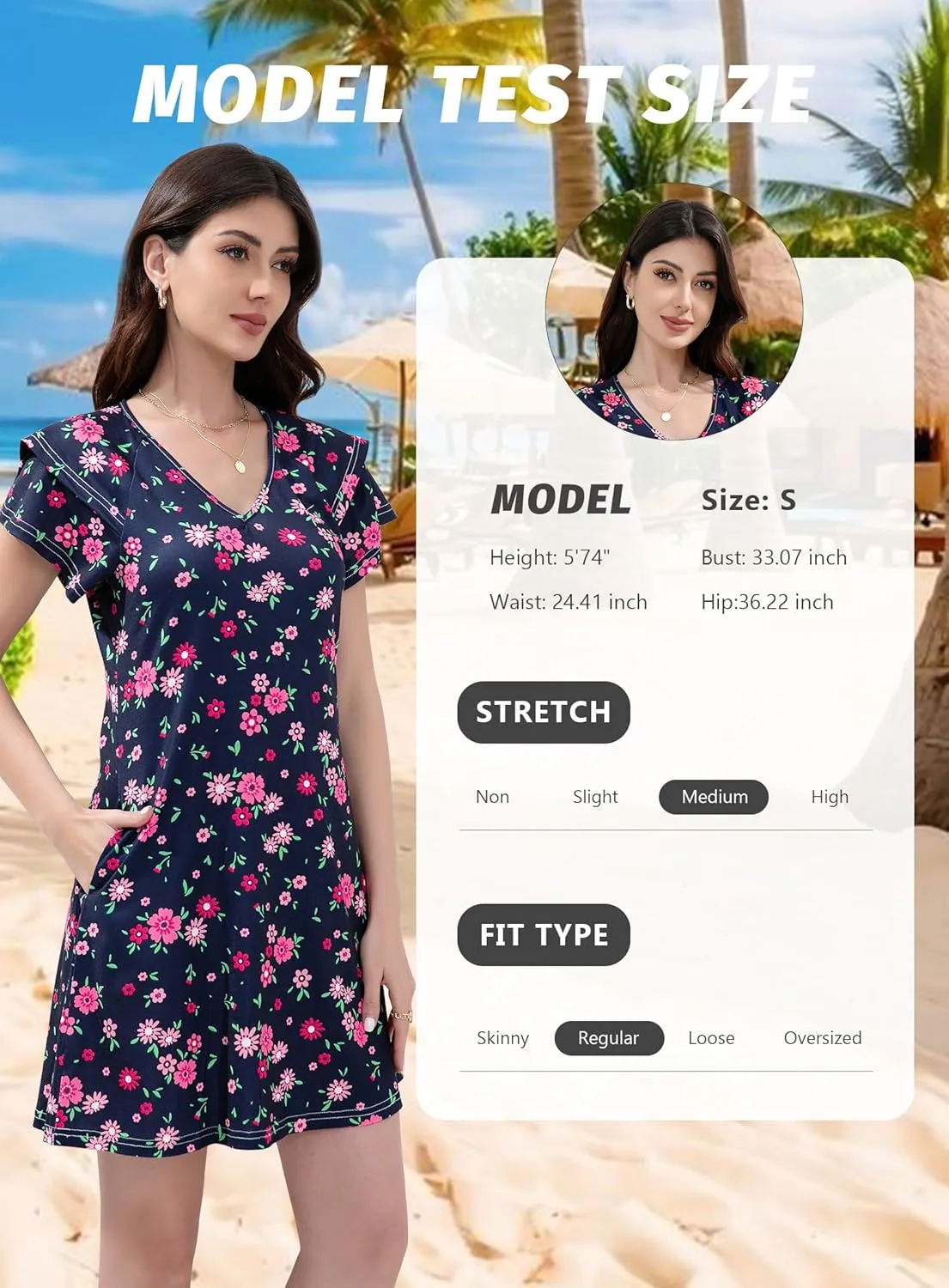 Summer Dresses for Women 2025 Casual Ruffle Sleeves Mini Dress Sundresses Floral Boho Beach Dresses with Pockets
