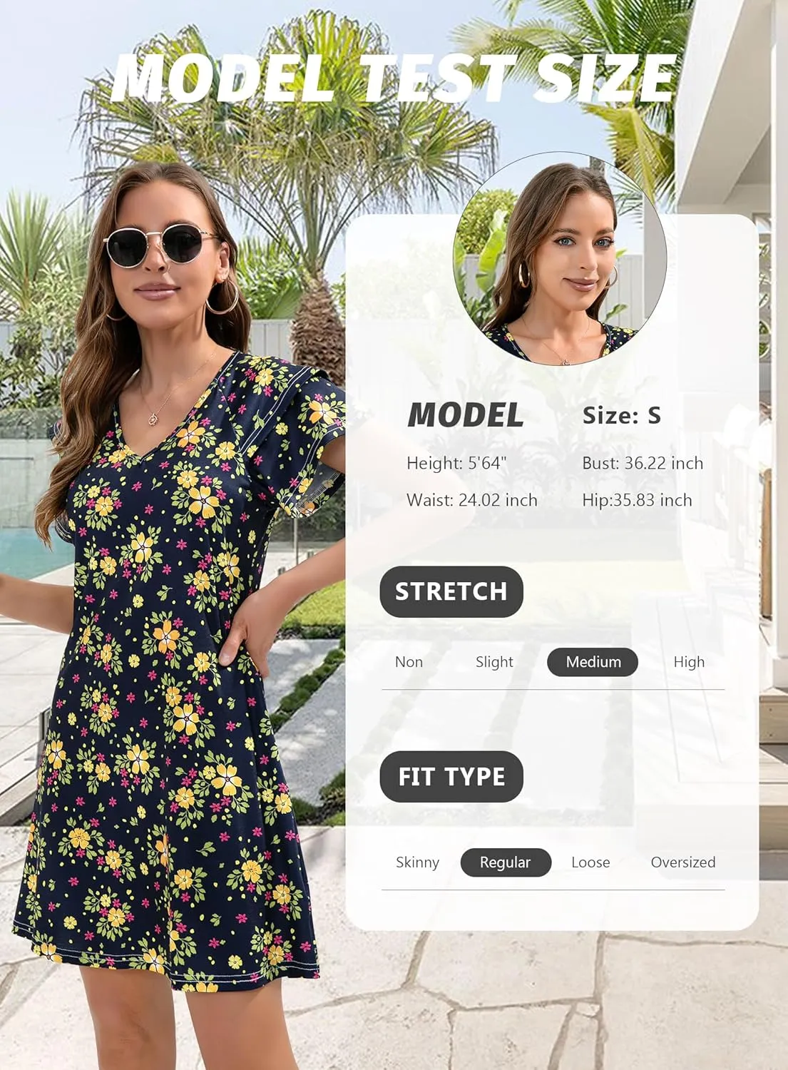 Summer Dresses for Women 2025 Casual Ruffle Sleeves Mini Dress Sundresses Floral Boho Beach Dresses with Pockets