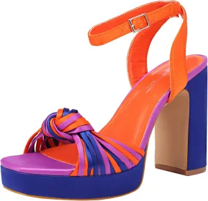 sun gurg Strappy Platform Heels for Women Square Open Toe Chunky High Heels Multicolored Ankle Strap Block Heeled Sandals for Prom Wedding Date Night