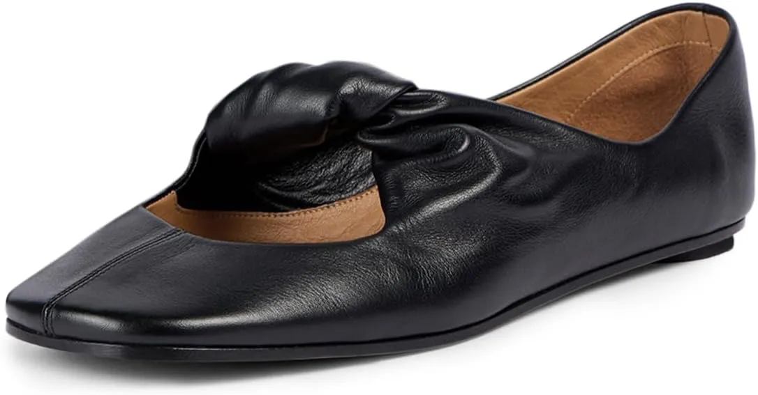 Tang'scuisins Women Stylish Slip on Frilled Knot Lightweight Ballet Flats Closed Round Toe Flats Dress Working Daily Casual Shoes Size 4-16 US