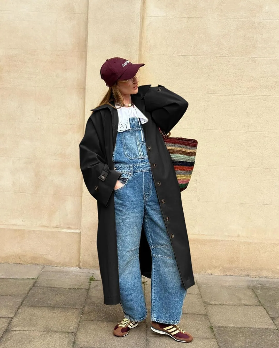 Tankaneo Womens Long Trench Coat Single Breasted Oversized Windproof Classic Lapel Fall Overcoat