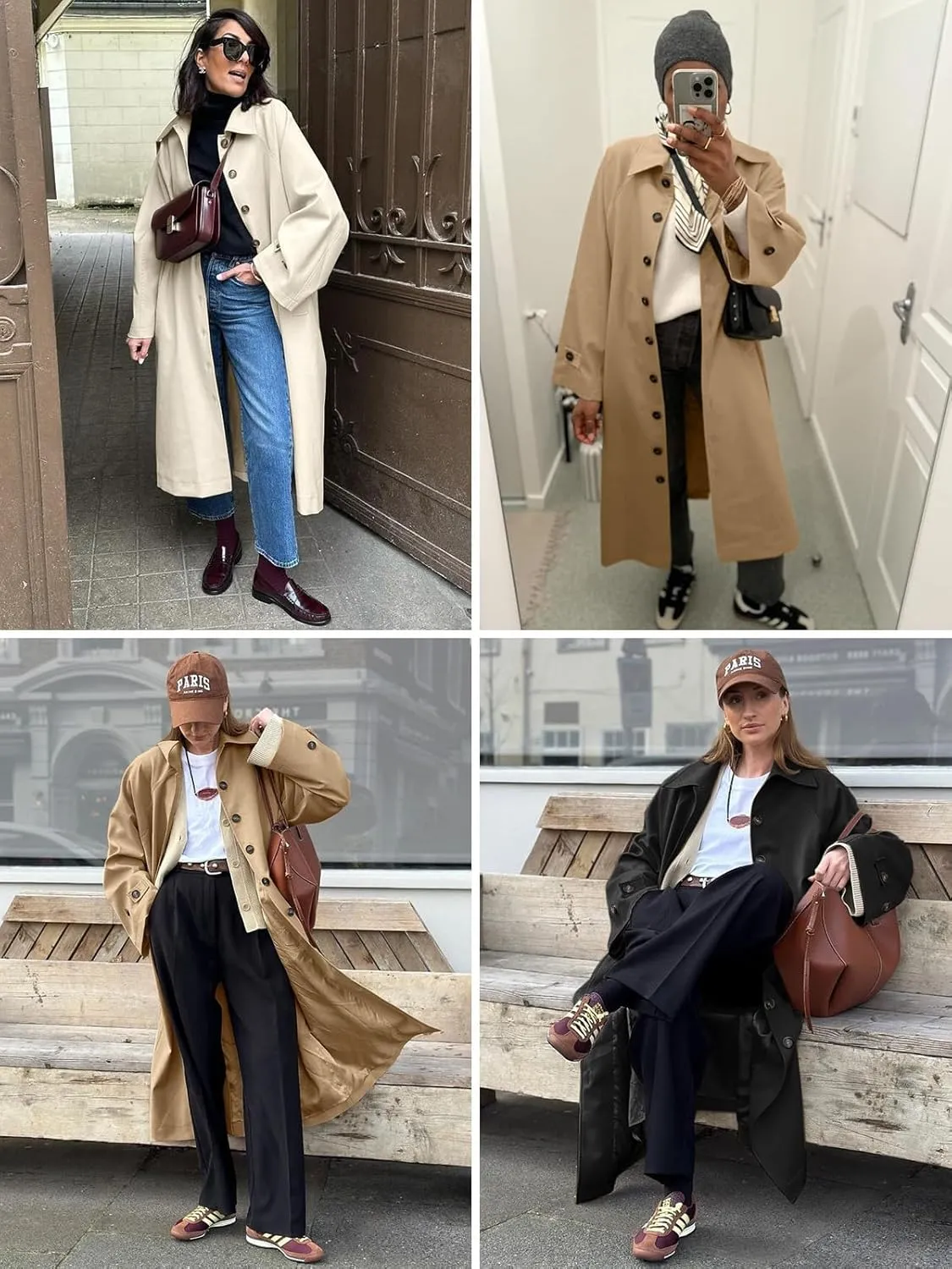 Tankaneo Womens Long Trench Coat Single Breasted Oversized Windproof Classic Lapel Fall Overcoat