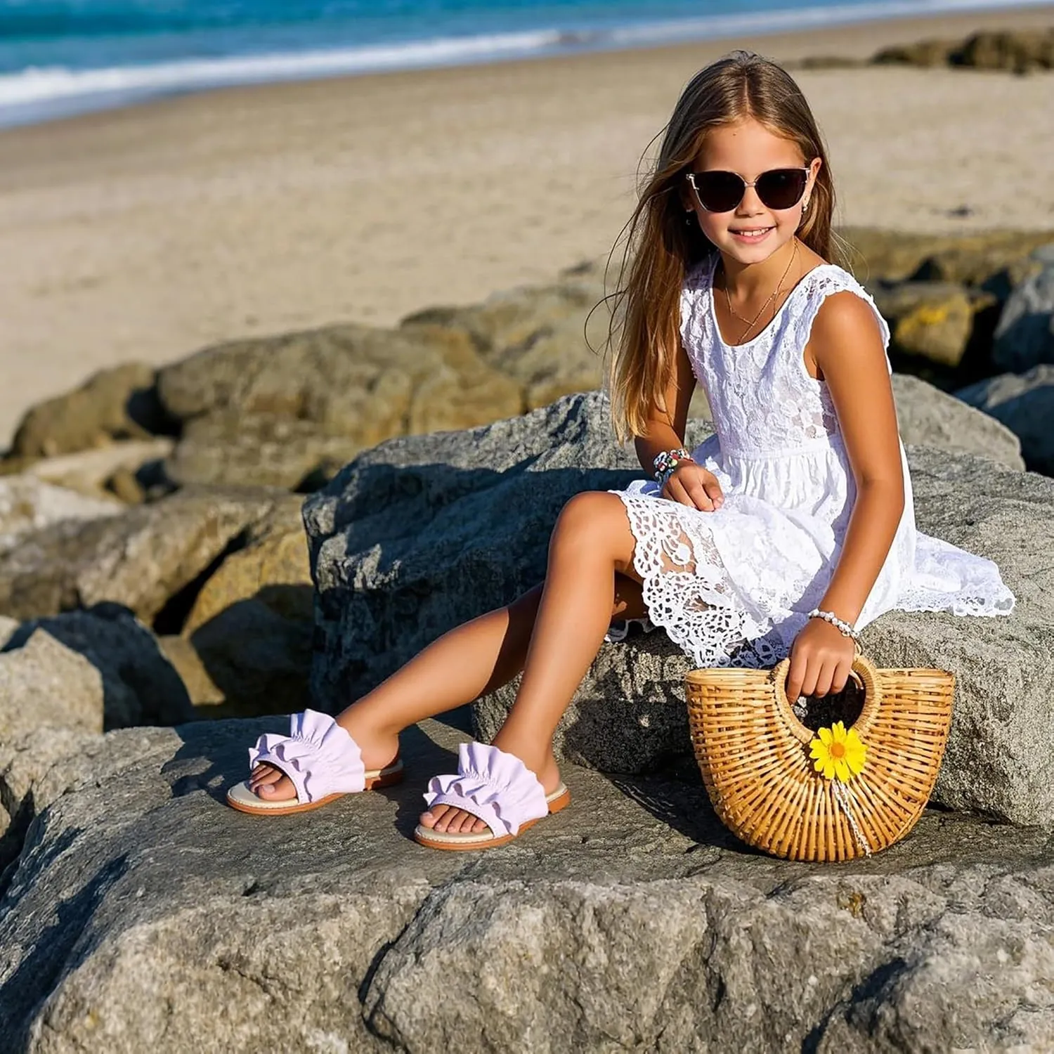 THEE BRON Princess Dress Slippers Slides Sandals for Little Girls