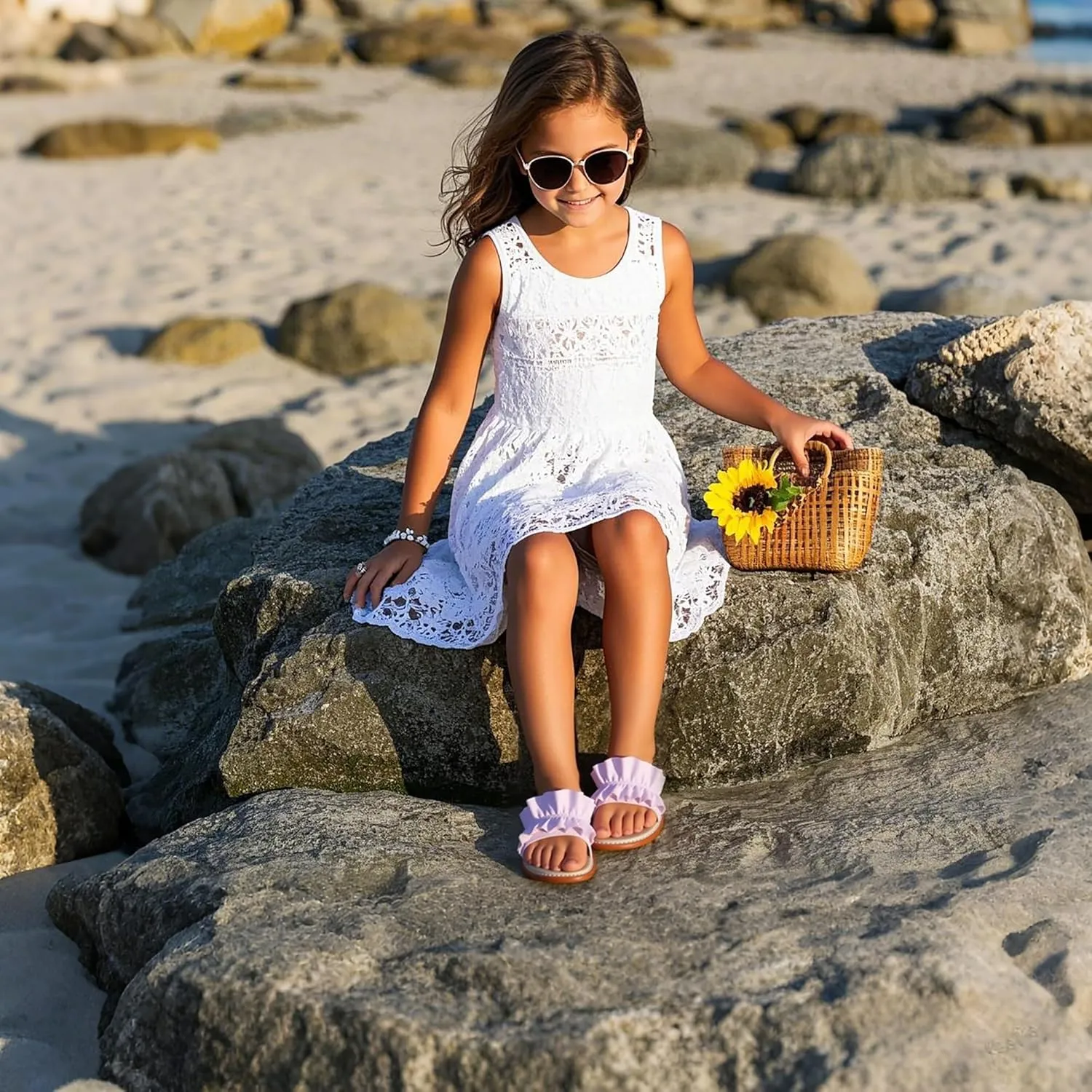 THEE BRON Princess Dress Slippers Slides Sandals for Little Girls