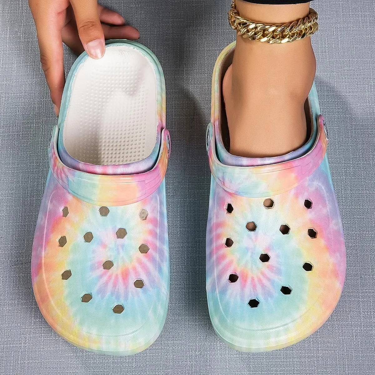 Tie-dye Womens Clogs Lightweight Slip-on Garden Shoes Cheap Slippers/Sandals/Water Shoes