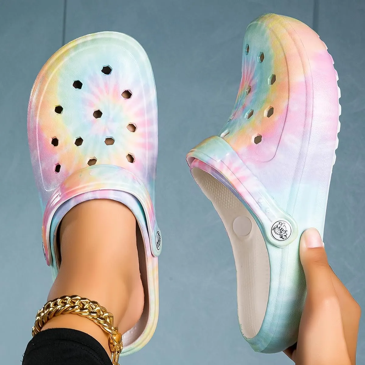 Tie-dye Womens Clogs Lightweight Slip-on Garden Shoes Cheap Slippers/Sandals/Water Shoes