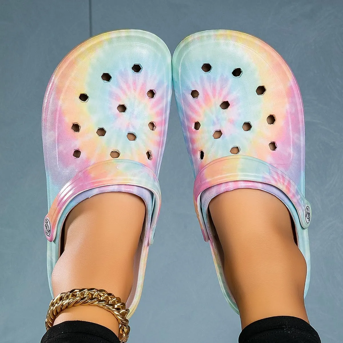 Tie-dye Womens Clogs Lightweight Slip-on Garden Shoes Cheap Slippers/Sandals/Water Shoes