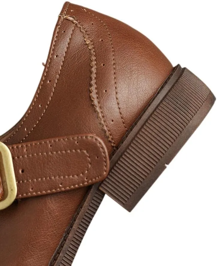 TinaCus Handmade Women's Genuine Leather Cute Sculptured Round Toe Buckle Mary Janes Flats Shoes